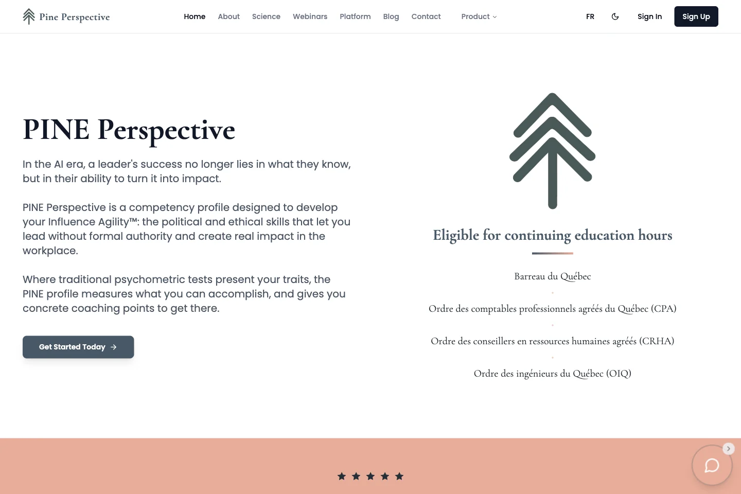 PINE Perspective website presenting its leadership assessment platform